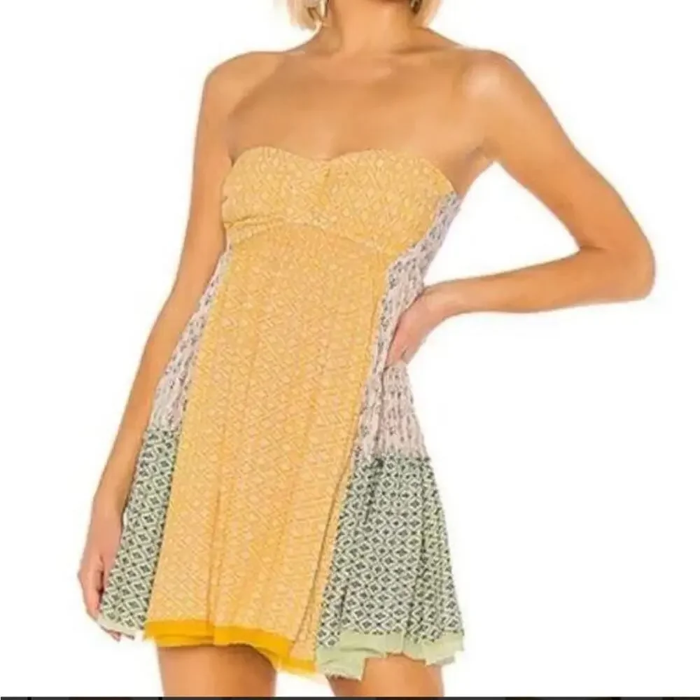 Free People Across the Sea tunic mini dress in yellow NWT